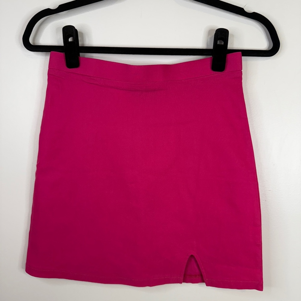 Just Quella Hot Pink Bodycon Mini Skirt High Waist Fuchsia Stretch Slit M NWT